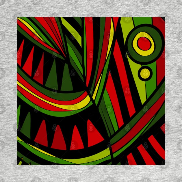 Mazipoodles New Fish Head Leaves Jazz Funk Red Green Black by Mazipoodles